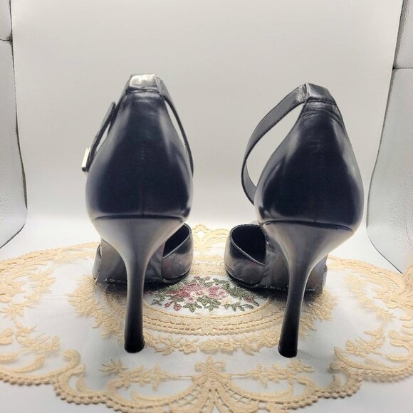 Nine West Clyde Black Leather 9M Ankle Strap D'orsay Pump - Picture 6 of 6